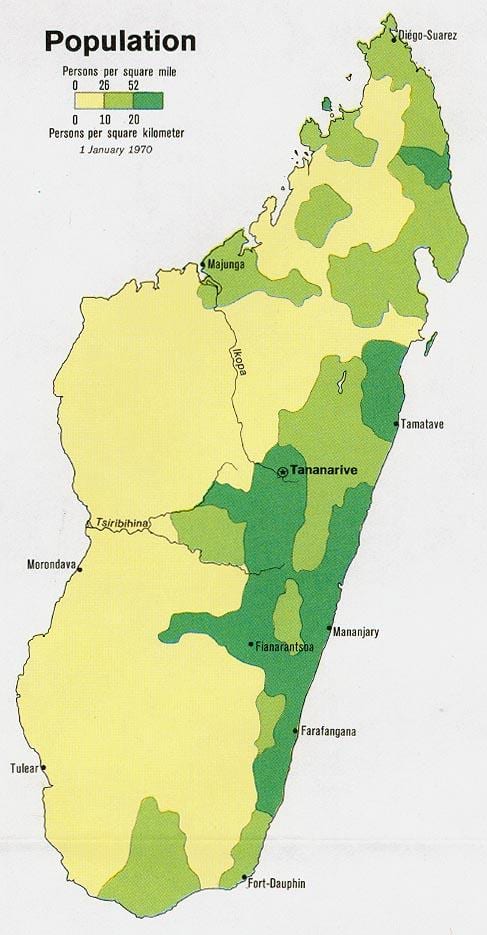 ಮಡಗಾಸ್ಕರ್ ಜನಸಂಖ್ಯೆಯ ಸಾಂದ್ರತೆ ನಕ್ಷೆ
