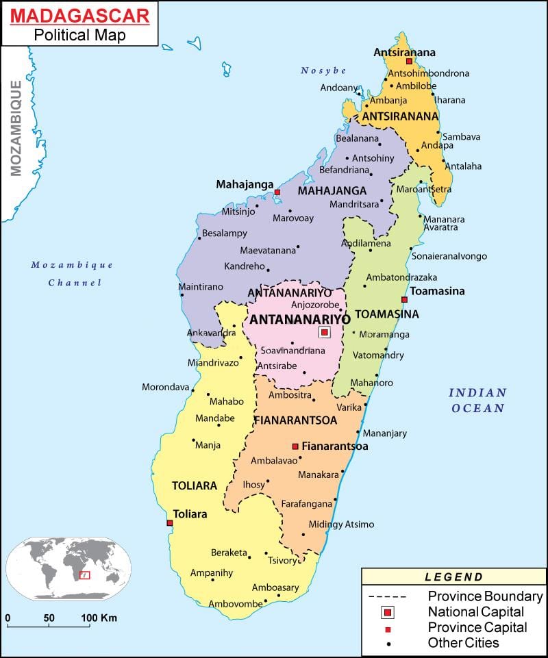 ನಕ್ಷೆ ರಾಜಕೀಯ ನಕ್ಷೆ ಆಫ್ ಮಡಗಾಸ್ಕರ್